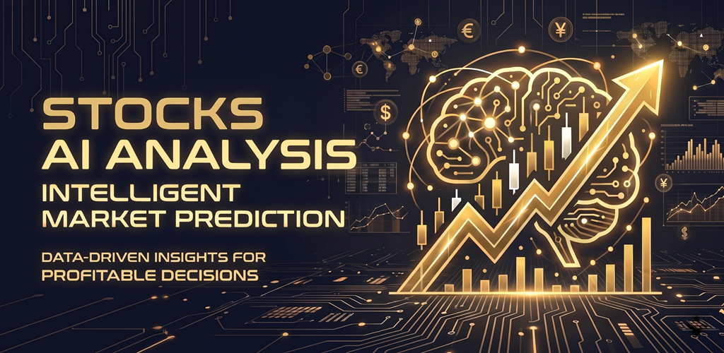 AI Stocks Plus hero graphic showing AI-powered stock market analysis, price charts and intelligent market prediction icons
