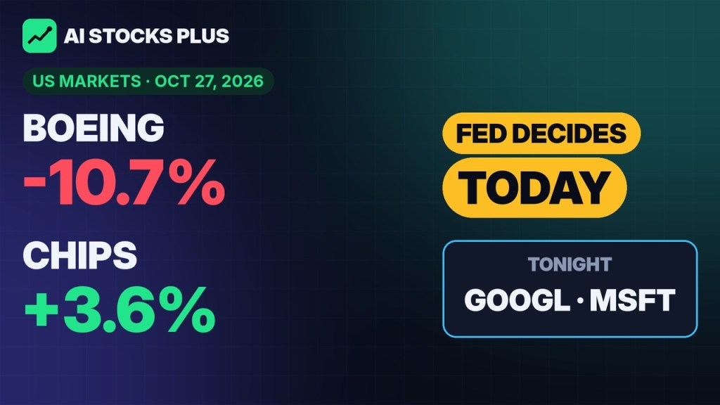 AI Stocks Plus: Boeing -10.7%, chips +3.6%, Fed decides today, GOOGL and MSFT earnings tonight — US markets Oct 27, 2026